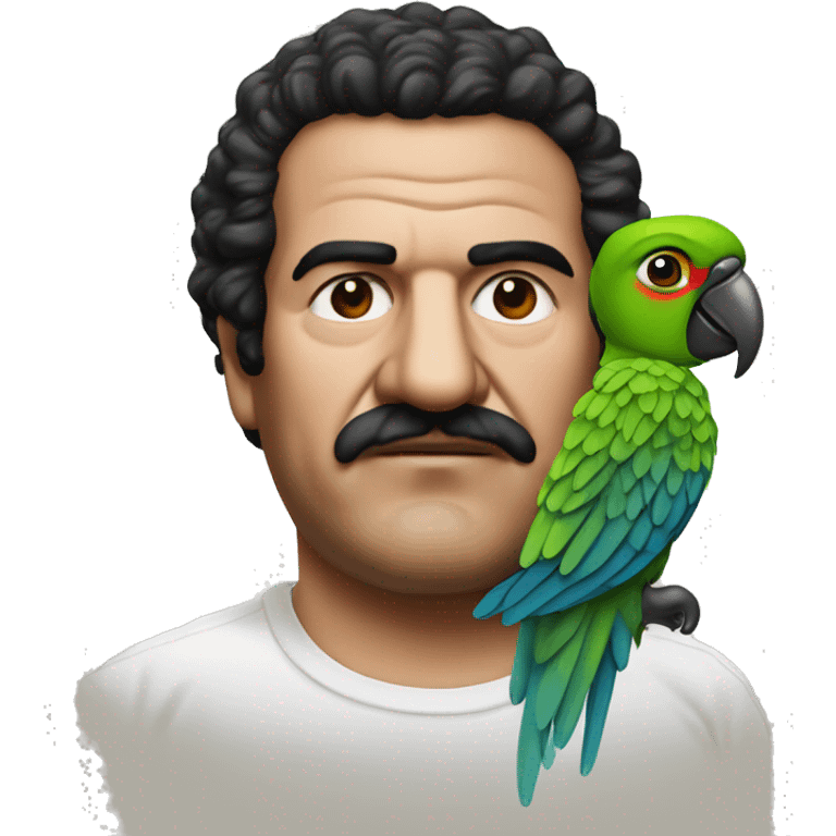 Parrot in t-shirt with Pablo Escobar  emoji