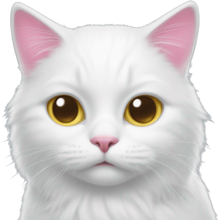 White cat whit a pink Robin emoji