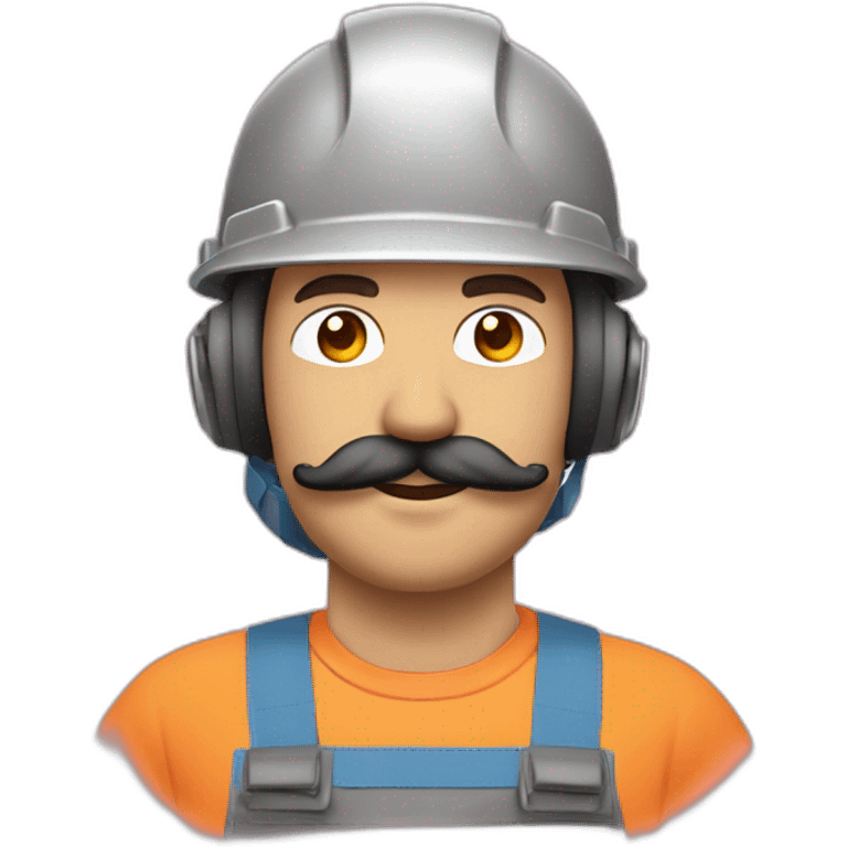 Un homme avec les cheveux rose, un bouc et une moustache avec un casque de chantier et du remblais sur la peau emoji