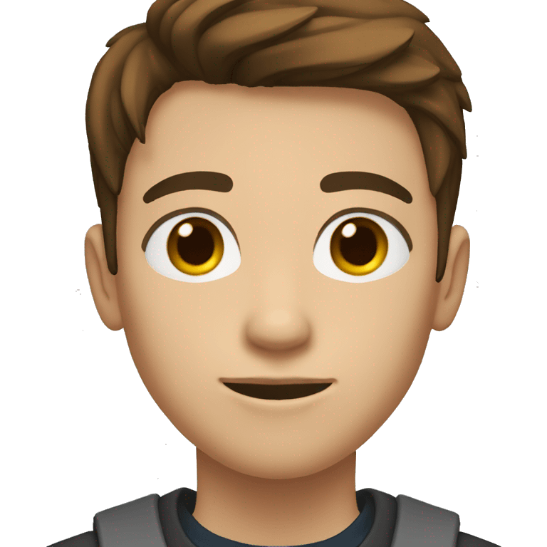 Teenager boy type mexican, White skin, with straight brown hair (Which go down behind to the nape of the neck), Little bit dezoom emoji