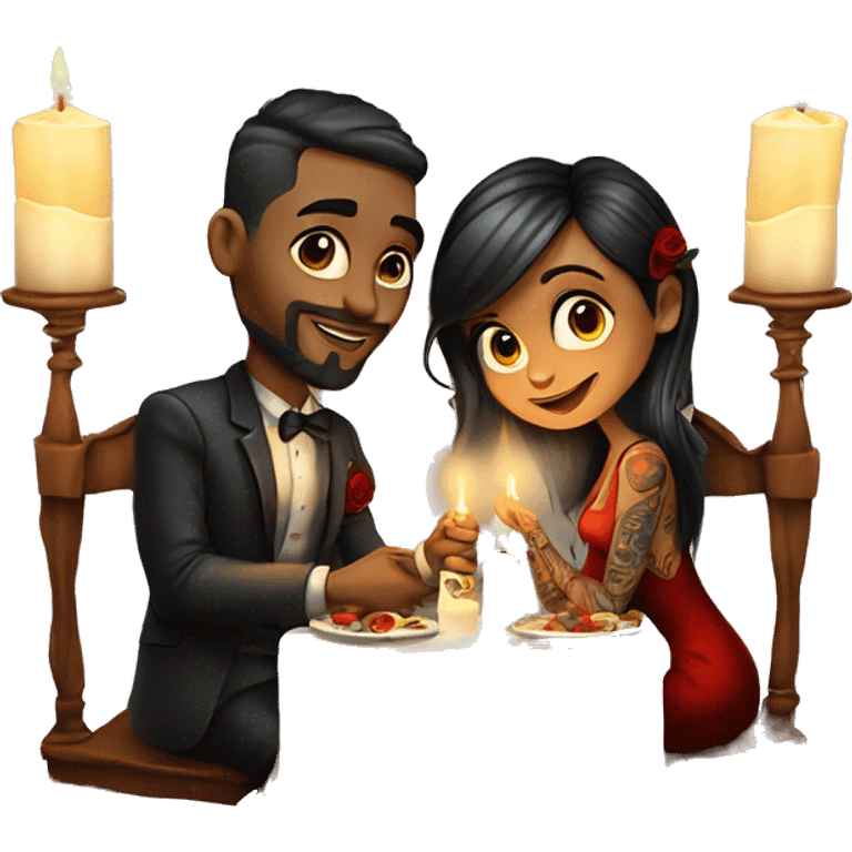 romantic candle light dinner for beautiful tattooed couple emoji