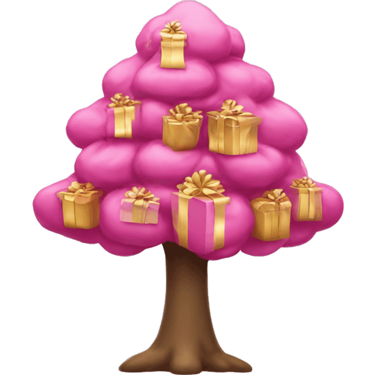 Pink christiams tree with gold presents  emoji