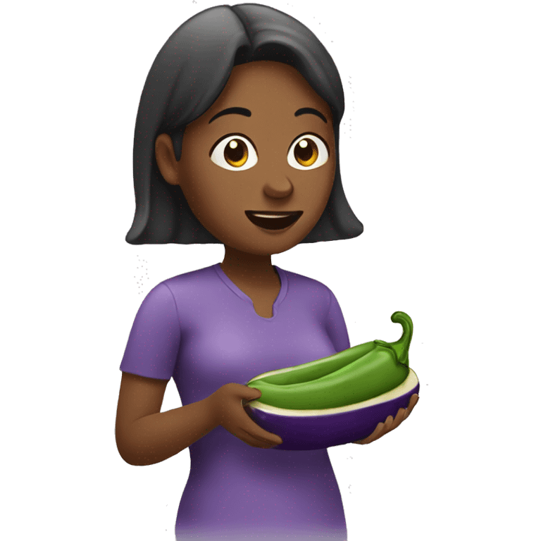 Woman eating eggplant emoji