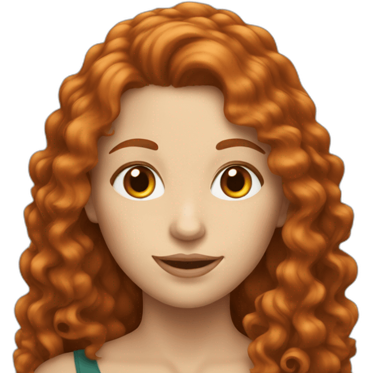 white woman with long reddish brown curly hair emoji