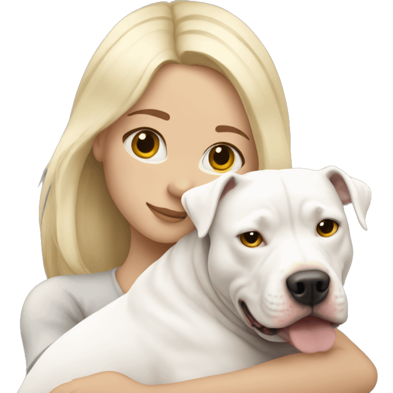 One cold-blonde girl hugging white pitbull emoji