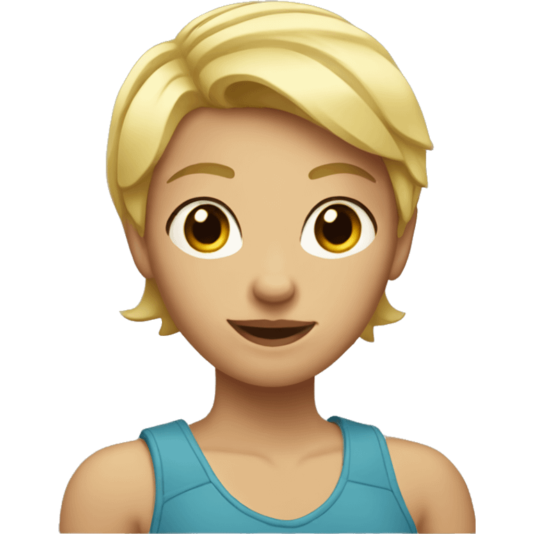 A girl with blonde short hair and glass that has a muscle arms around her emoji