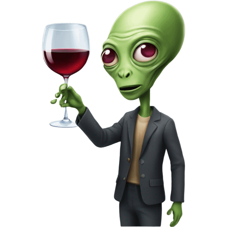 Person with a glas of wine and AN alien emoji