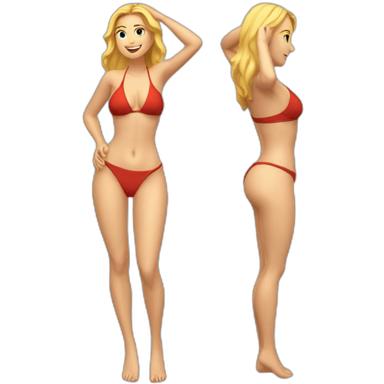 Sexy pose Soft-fit Caucasian woman bikini (hands-in-hair pose) (full body) couch emoji