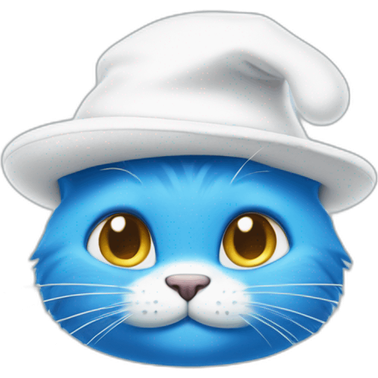 Blue cat Smurf face wearing white Smurf hat emoji