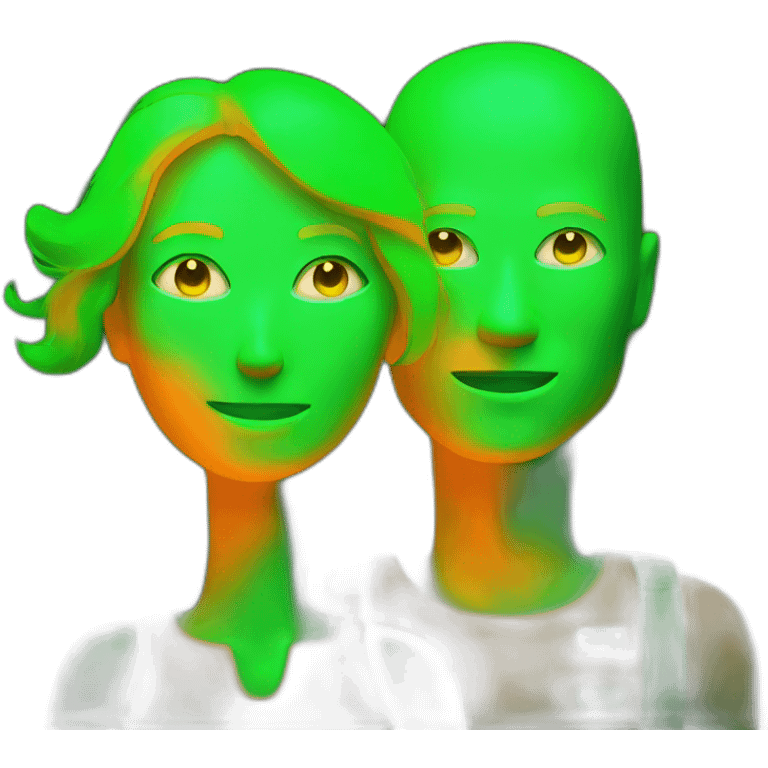 Couple as Orange Fluorescent woman and green Fluorescent man emoji