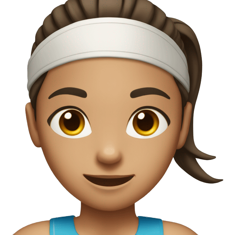 A tan girl with dark brown eyes, dark brown hair in a ponytail, playing tennis. emoji