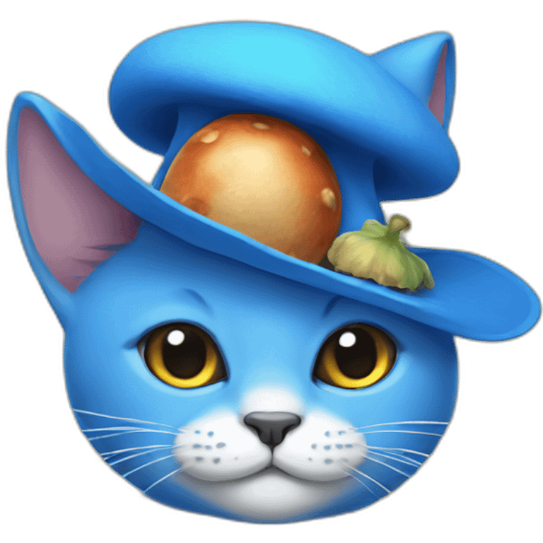 Blue cat with a mushroom hat emoji