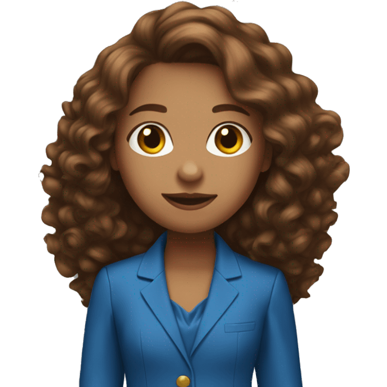 a girl in a blue pantsuit with long brown curly hair emoji