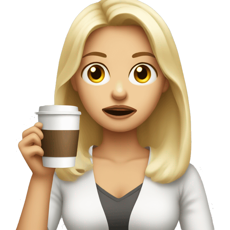 Blonde girl very annoyed rolling eyes drinking coffee emoji