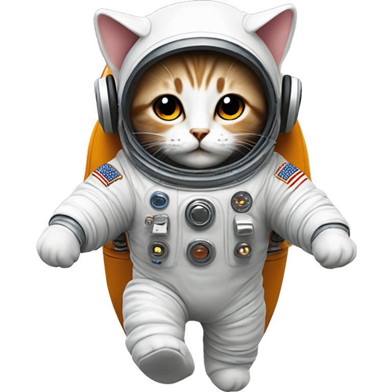 Cute little Cat space suit with headphone. Flying a rocket in space emoji