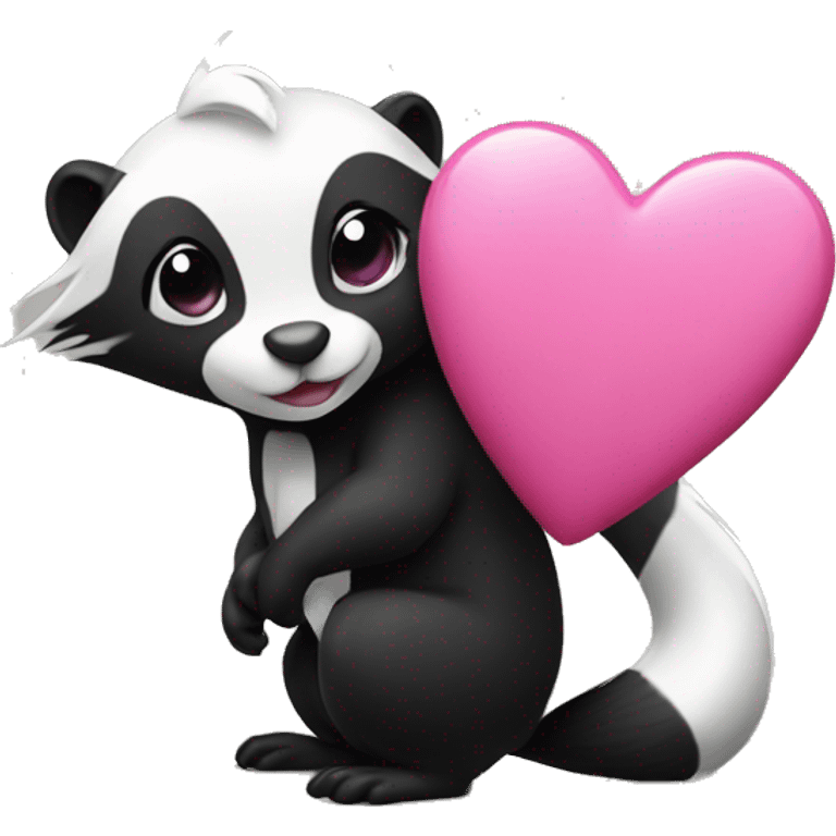 skunk holding a pink heart emoji