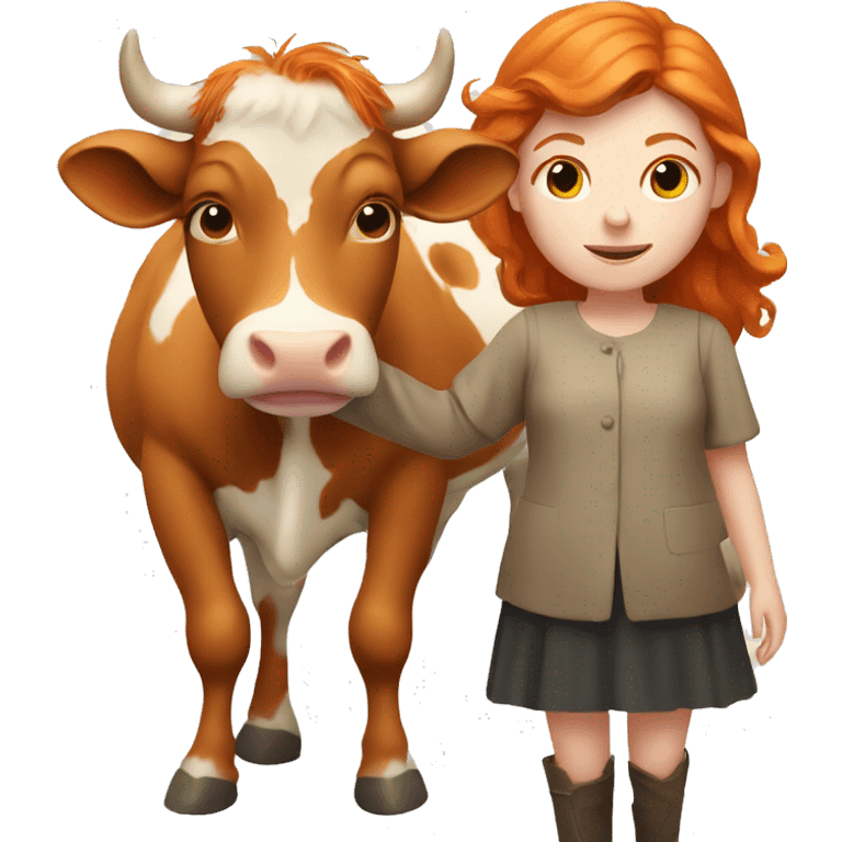 Ginger girl with a cow  emoji