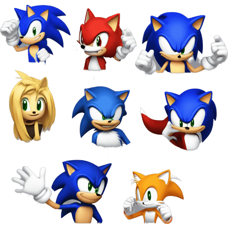 Sonic with tails the fox with Amy rose with knuckles with shadow  not mixed together  emoji