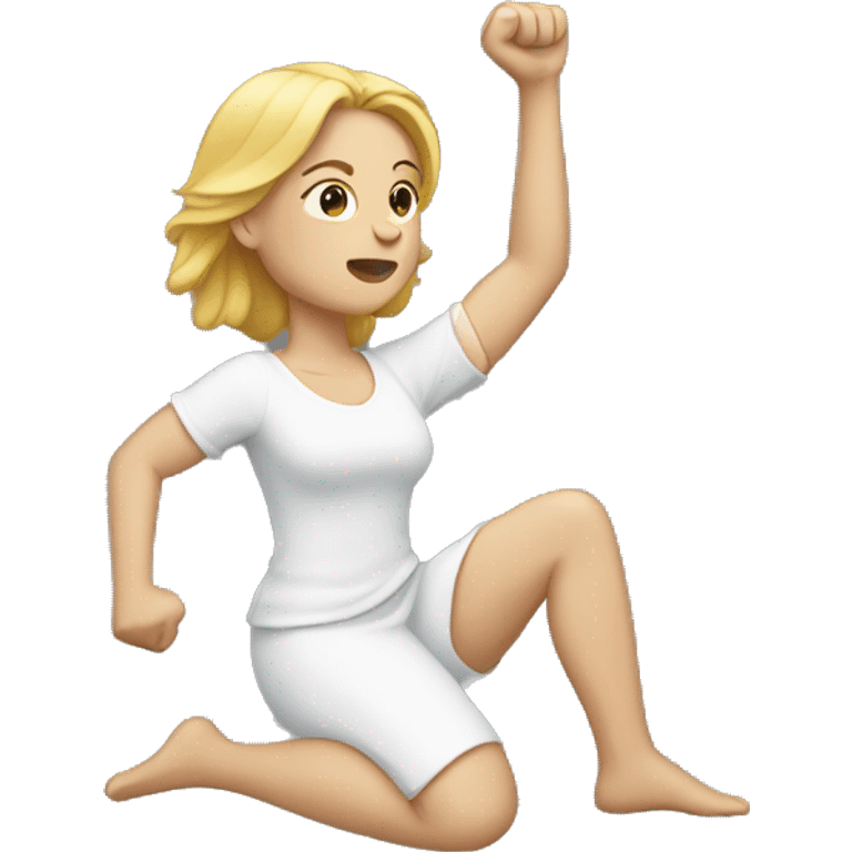 White woman kneeling with fist up in the air  emoji