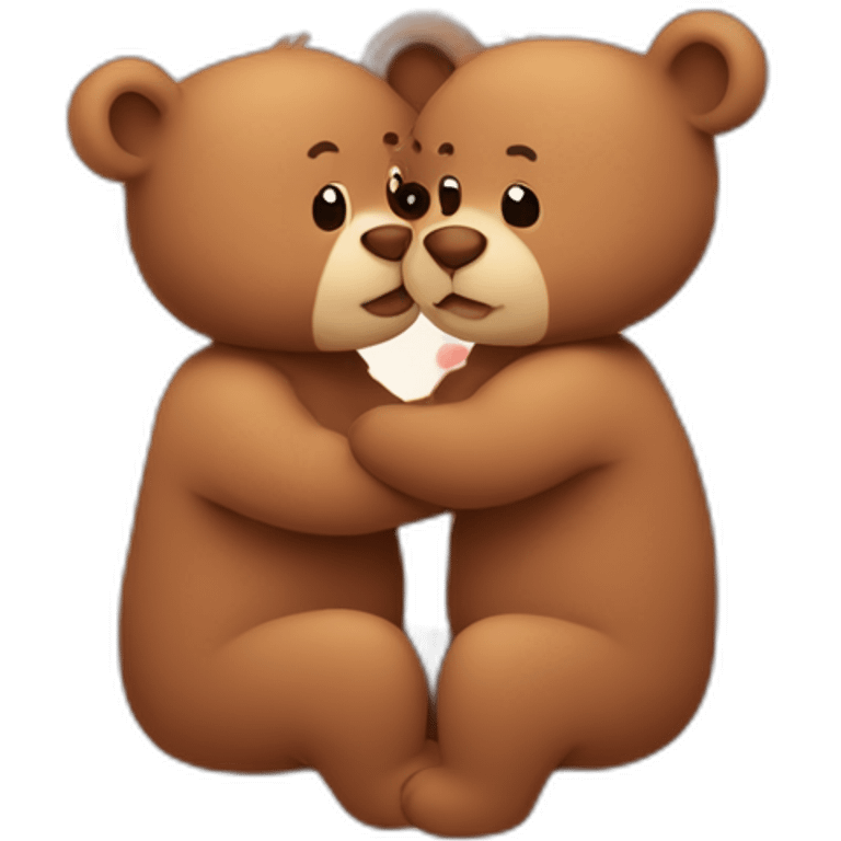 Female bear and male bear kissing, face only, with hearts above them emoji