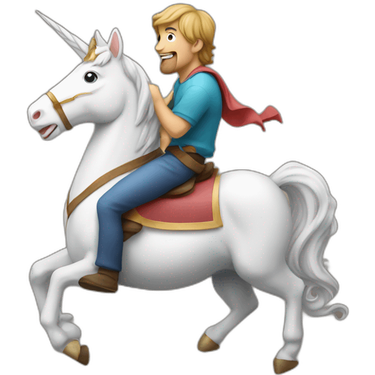 A bold guy riding a unicorn with paper in its mouth emoji