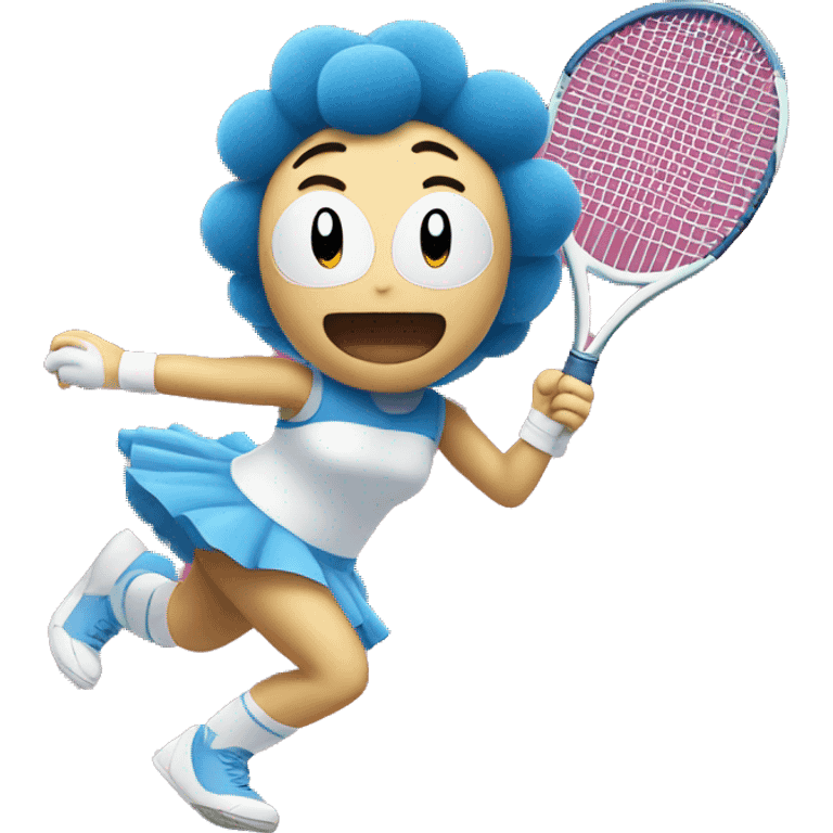 Doraemon wearing a tutu on a tennis emoji