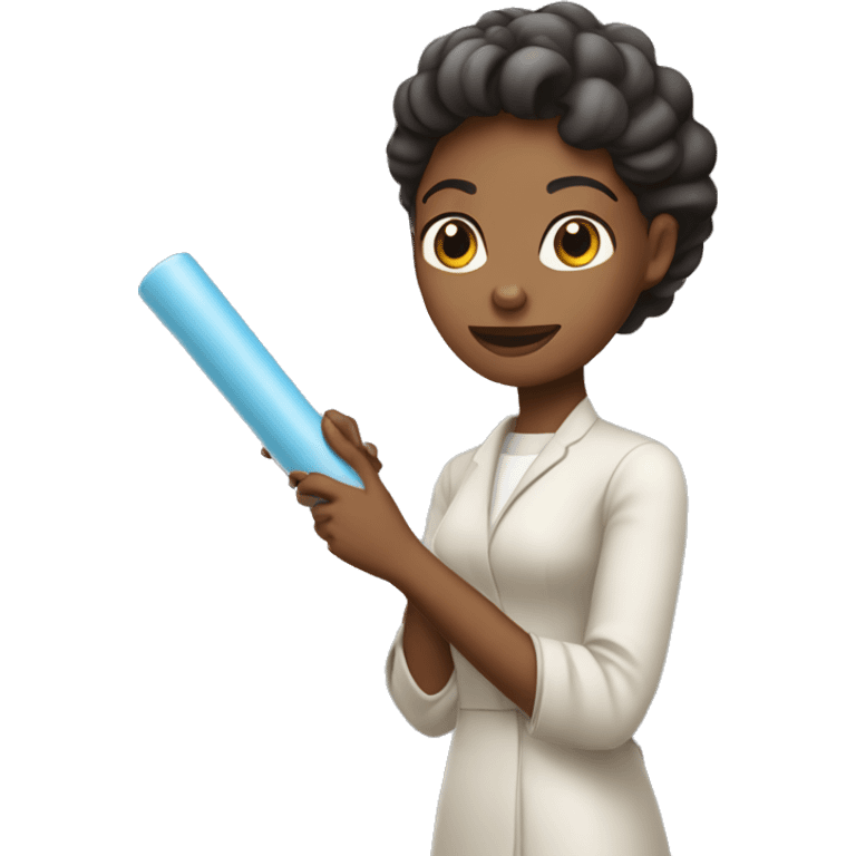 a beautiful woman holding a long, slim 
plastic, cylindrical object emoji