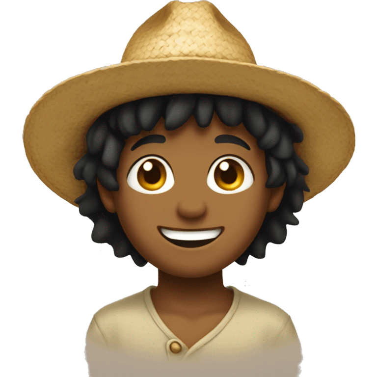 black haired, smiling, boy wearing a straw hat emoji