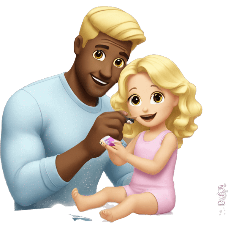 blonde babydaughter gives blonde dad a manicure emoji