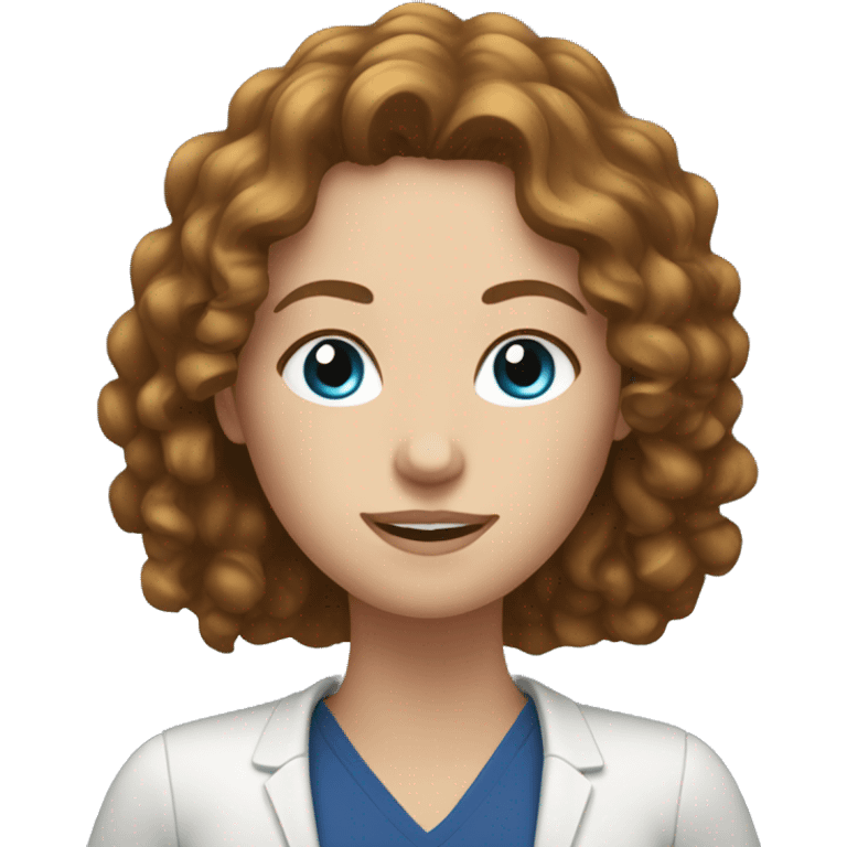 White women with the brown curly hair and blue eyes work at the laptop  emoji