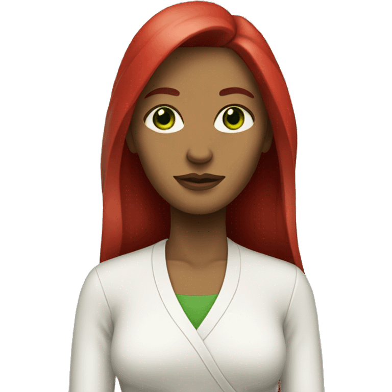 Light woman with long hair red with green eyes emoji