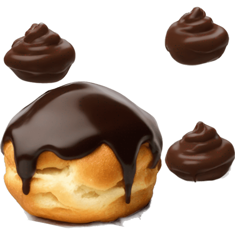 A profiterole with chocolate dip next to it emoji