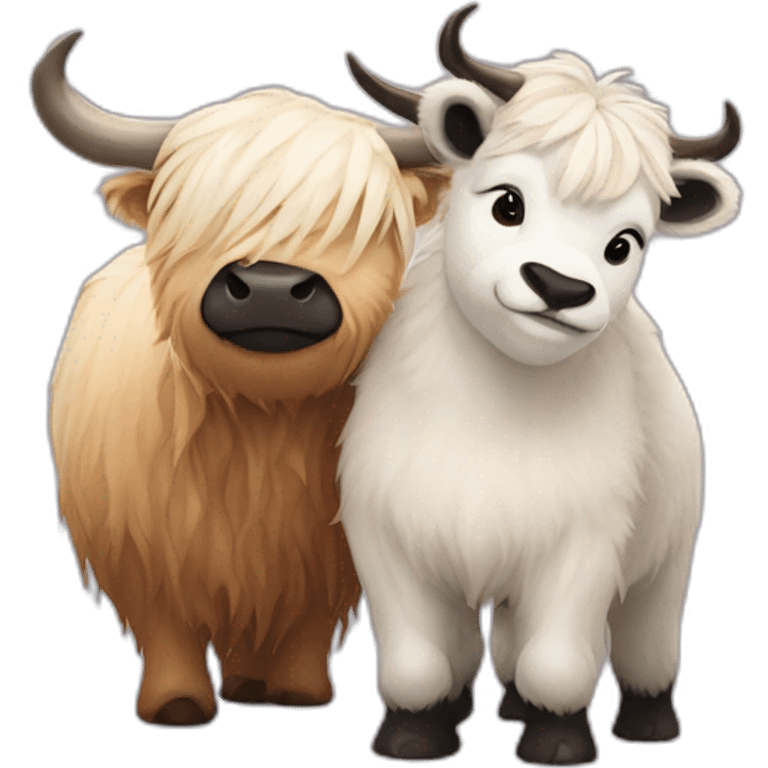 Panda and highland cattle cuddling emoji