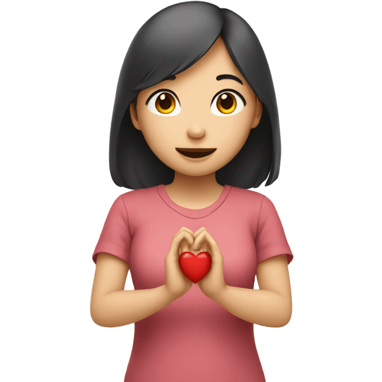 Asian girl giving heart sign with hands emoji