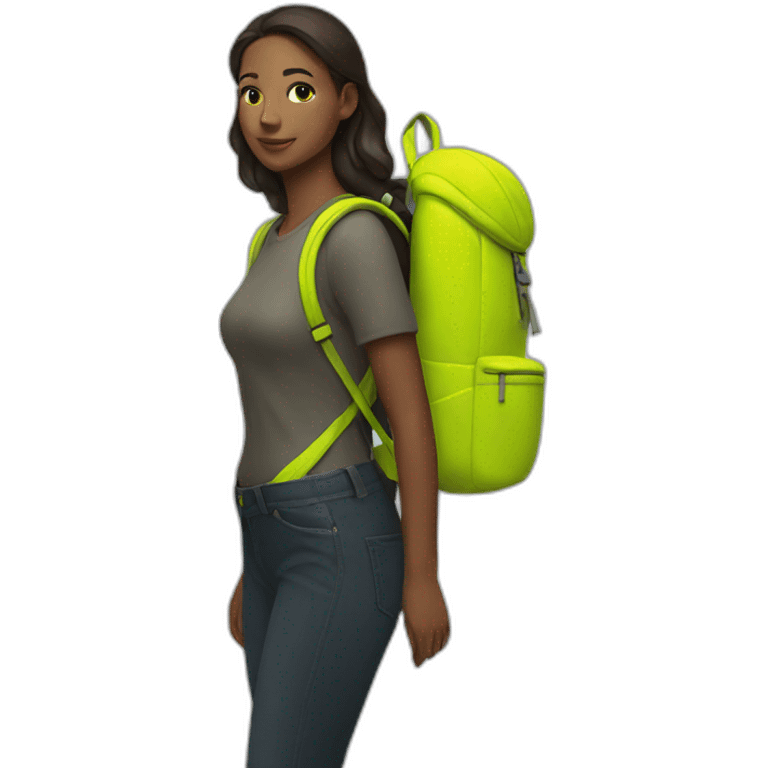  woman with neon yellow backpack emoji