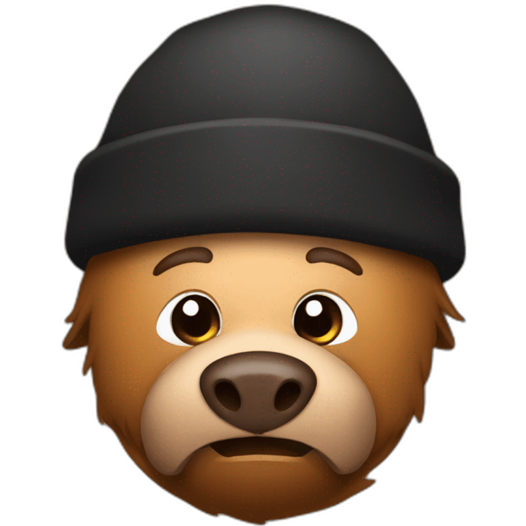 fullface brown boar tired of life with stubble with a winter hat black color emoji