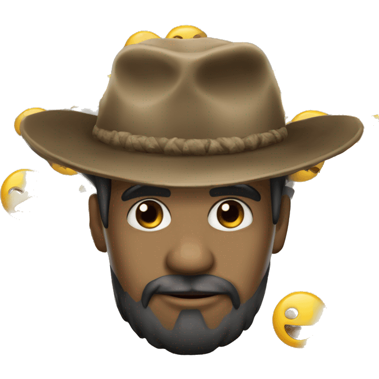 Velho com chapéu de pagodeiro na cabeça, de cor moreno e de olhos pretos emoji