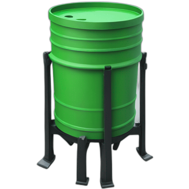 green construction plastic barrel with legs, wearing black crocs emoji