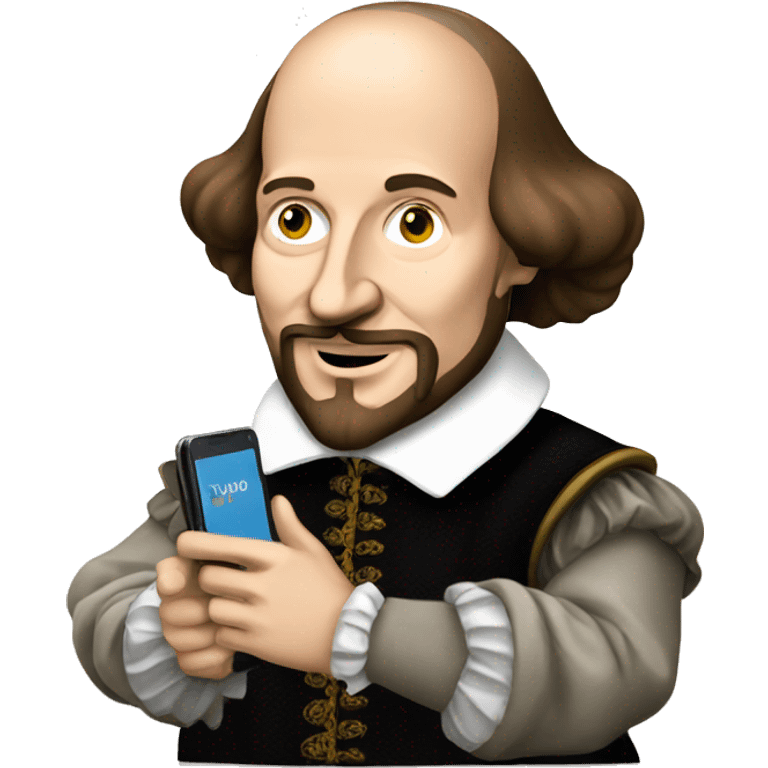 William Shakespeare holds a cell phone in his hand emoji