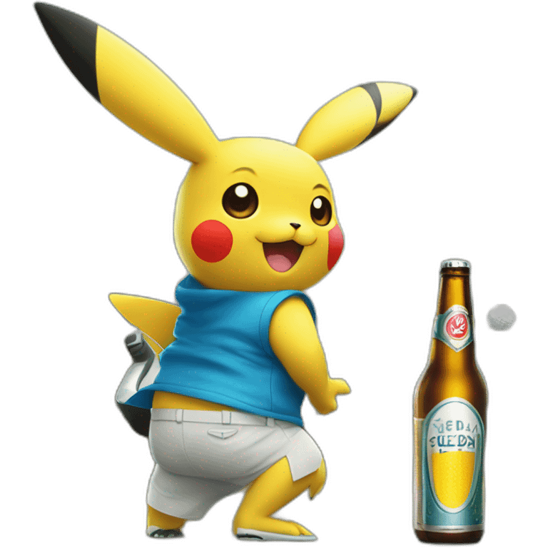 Pikachu qui joue au golf avec une bière à la main emoji