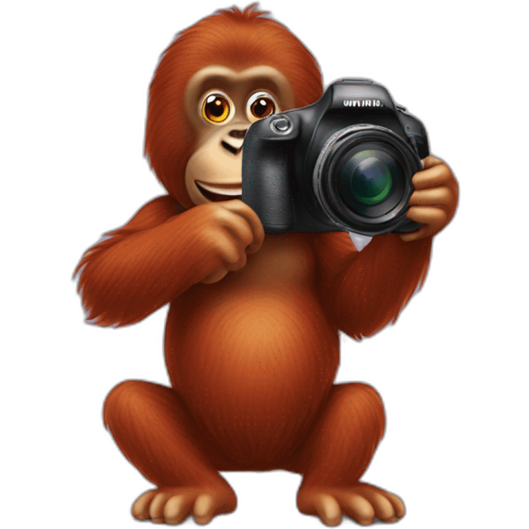 Orangutan taking photos with a camera emoji