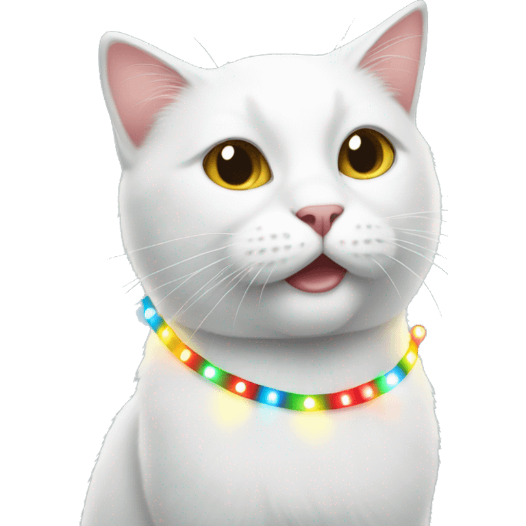 White cat with Christmas lights emoji