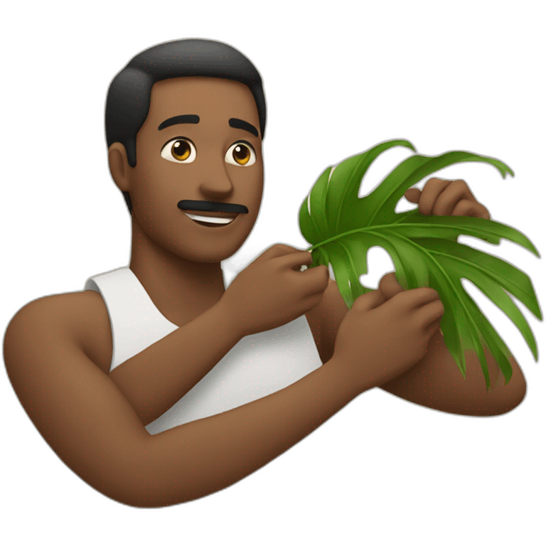 man is laying and someone fanning him with palm leaf emoji