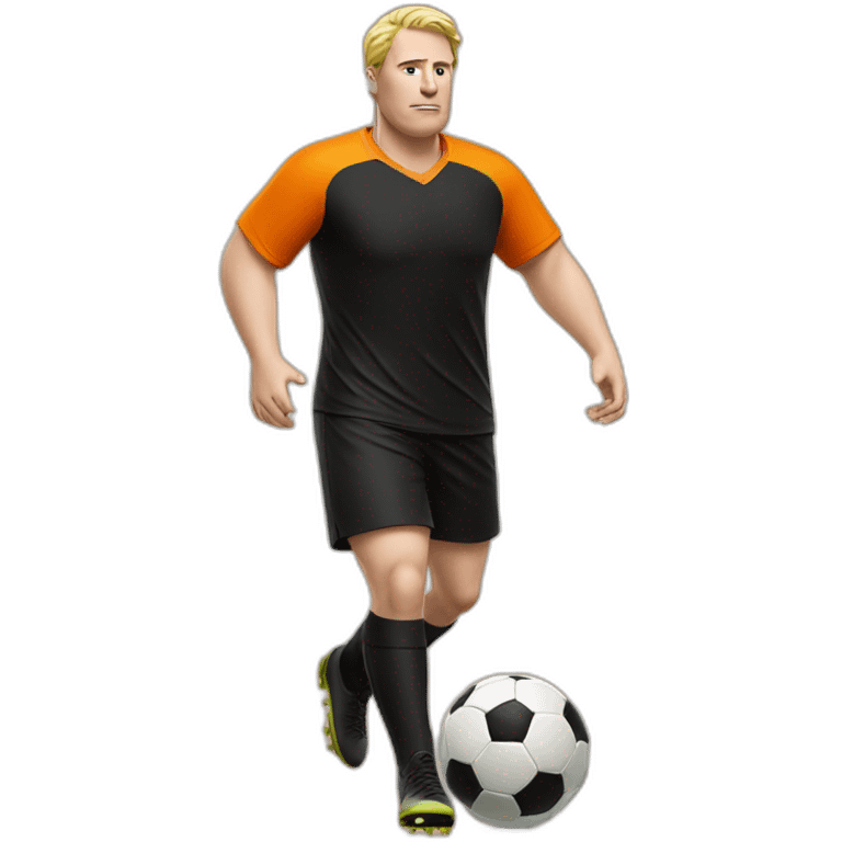 Fat white man play soccer orange and black emoji