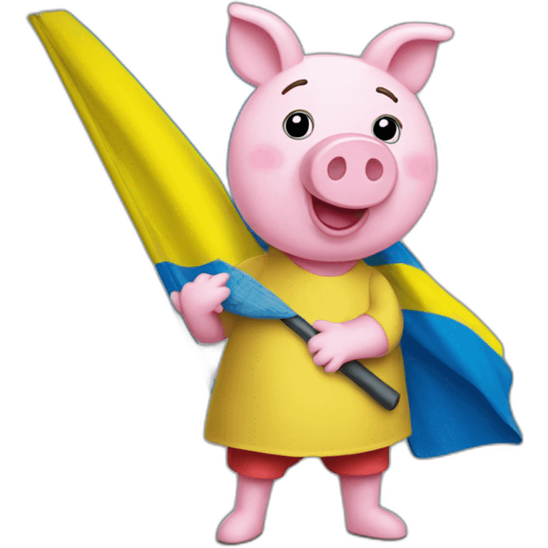 Pepa pig holds a Ukrainian flag emoji