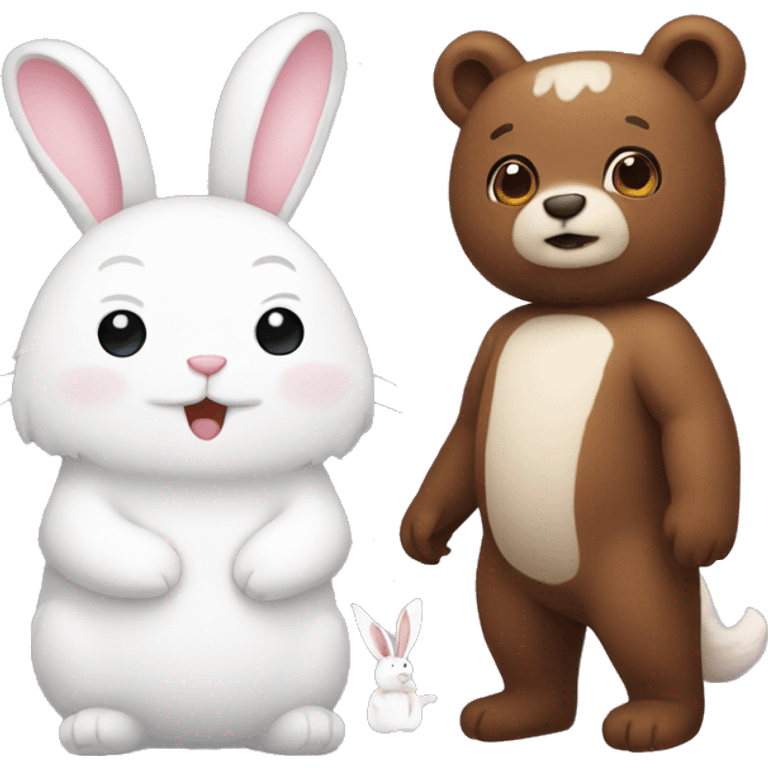 Brown bear and white bunny cute emoji