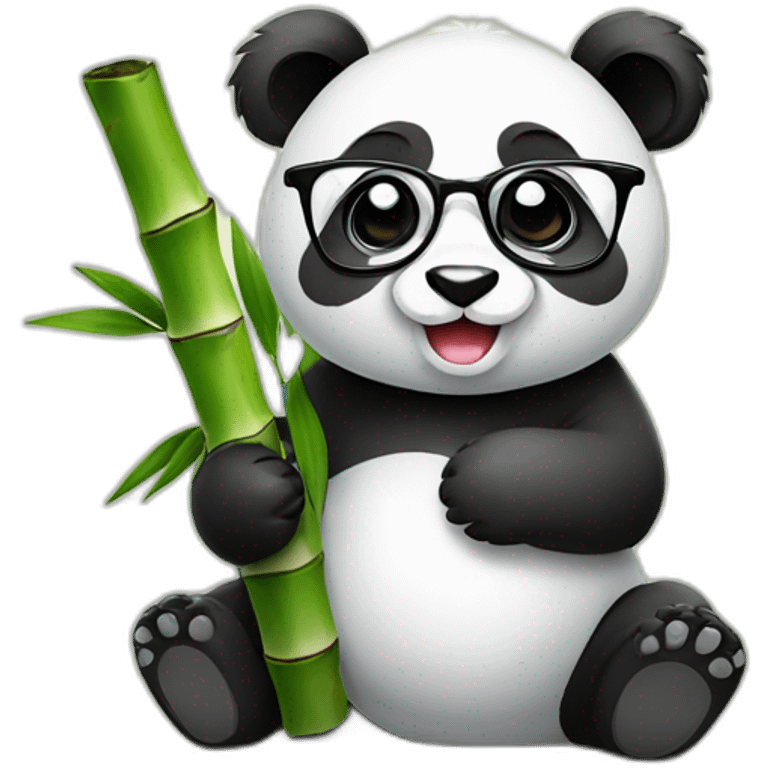 cute panda eating bamboo wearing glasses emoji