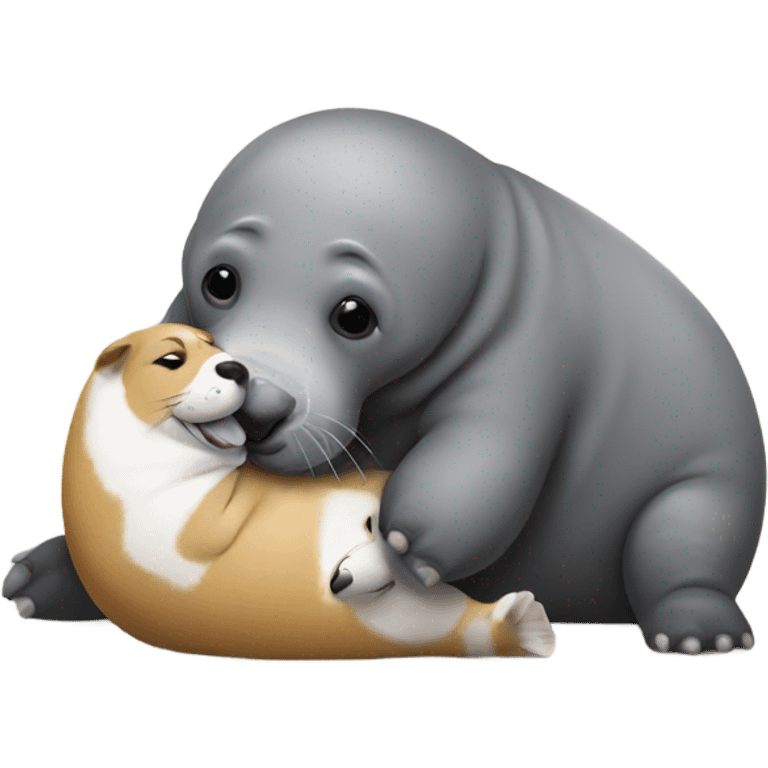 Elephant seal cuddling corgi emoji