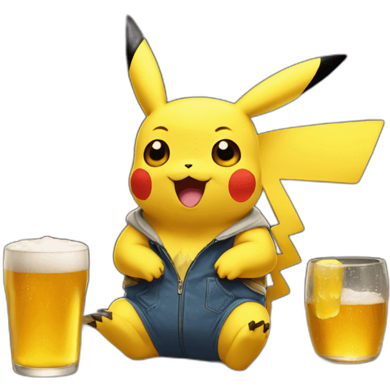 Pikachu drinks a beer emoji