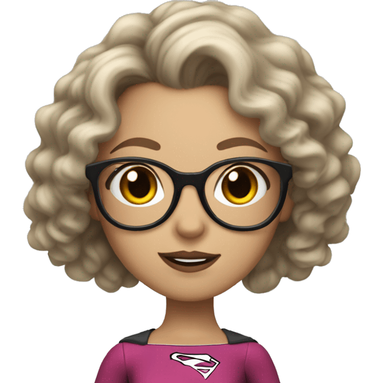 white girl with long curly hair and glasses in supergirl outfit emoji